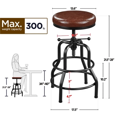 Yaheetech Industrial Counter Height Faux Leather Bar Stool Swivel 2 Yaheetech Industrial Counter Height Faux Leather Bar Stool Swivel - Image 2