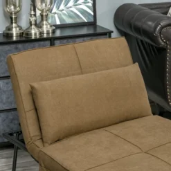HOMCOM 4-in-1 Multi Function Folding Single Sofa Bed With Retractable Footrest, Convertible Sleeper With Adjustable Backrest, Brown -Living Space Shop GUEST bb378ed1 22f9 47e4 9568 5c4ea704345a