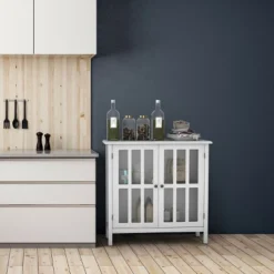 Costway 31'' Storage Buffet Cabinet Glass Door Sideboard Console Table Server Display White -Living Space Shop GUEST bb58ea02 34ba 4a51 9e08 73455ccaa3f6