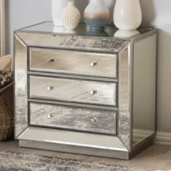 Edeline Hollywood Regency Glamour Style Mirrored 3 Drawer Chest Baxton Studio -Living Space Shop GUEST bbcc1eb0 63eb 4882 9343 f76bf29f5dad