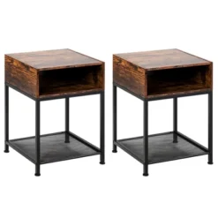 Costway Set Of 2 Industrial Nightstand End Side Table W/ Compartment & Mesh Shelf 16 Costway Set Of 2 Industrial Nightstand End Side Table W/ Compartment & Mesh Shelf -Living Space Shop GUEST bbe3707b e280 4bfd b011 9650773a1f82