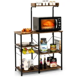 Costway 4-Tier Vintage Kitchen Baker's Rack Utility Microwave Stand W/ Basket & 5 Hooks 27 Costway 4-Tier Vintage Kitchen Baker's Rack Utility Microwave Stand W/ Basket & 5 Hooks -Living Space Shop GUEST bc717fd5 fe56 40e6 a3fd a227876a02f6