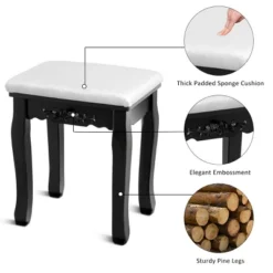 Costway Vanity Jewelry Wooden Makeup Dressing Table Set W/Stool Mirror & 5 Drawers Black -Living Space Shop GUEST bd0ec44a 101f 4af4 832d cf1de24d6de7