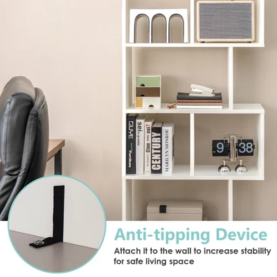 Costway 63'' Wooden 5-Tier Geometric Bookshelf S-shaped Display Shelf Stand Room Divider White 7 Costway 63'' Wooden 5-Tier Geometric Bookshelf S-shaped Display Shelf Stand Room Divider White - Image 7