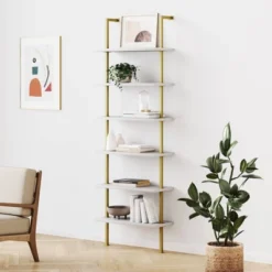 85" Theo 6 Tier Wood Wall Mount Ladder Bookshelf - Nathan James -Living Space Shop GUEST c0114fda 8fde 413f 99ba 95e5fcbe6a4f