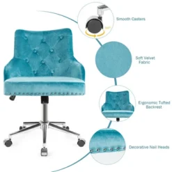 Costway Velvet Office Chair Upholstered Swivel Computer Task Chair Turquoise -Living Space Shop GUEST c152e3a3 f035 4a8d 8714 219b05269a3b