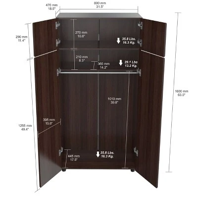 4 Door Wardrobe/Armoire Espresso - Inval 4 4 Door Wardrobe/Armoire Espresso - Inval - Image 4