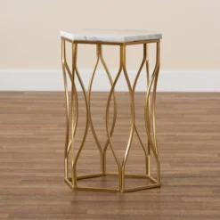 Kalena Metal End Table With Marble Tabletop Gold - Baxton Studio -Living Space Shop GUEST c4b8a082 0dbd 426c a937 c602c52e58e0