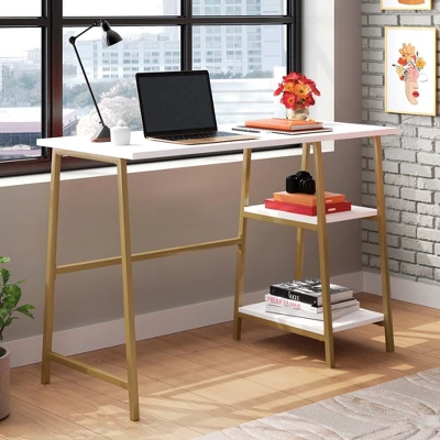 North Avenue Modern Desk With Open Shelves White - Sauder 1 North Avenue Modern Desk With Open Shelves White - Sauder