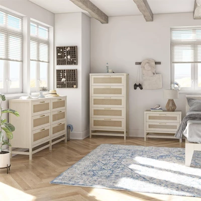 Latta 5 Drawer Dresser Ivory Oak/Faux Rattan - Room & Joy 8 Latta 5 Drawer Dresser Ivory Oak/Faux Rattan - Room & Joy - Image 8