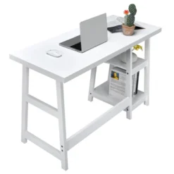 Costway Trestle Computer Desk Home Office Workstation W/Removable Shelves Vintage BlueWhite -Living Space Shop GUEST c62d7f8f bea1 43a5 80d7 805177afcaa5