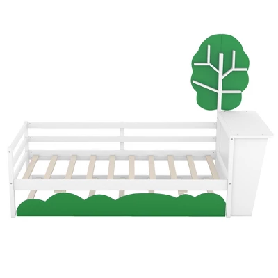 Twin Size Daybed With Desk, Green Tree Shape Shelves-ModernLuxe 6 Twin Size Daybed With Desk, Green Tree Shape Shelves-ModernLuxe - Image 6