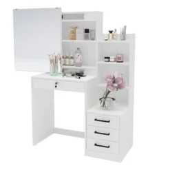 Hannah Vanity With Mirror White - Polifurniture -Living Space Shop GUEST c70215ed f8b5 4b56 a888 06ea75fdd7e9