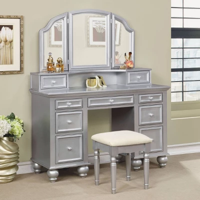 3pc Branson 9 Drawer Transitional Vanity Table Set - HOMES: Inside + Out 1 3pc Branson 9 Drawer Transitional Vanity Table Set - HOMES: Inside + Out
