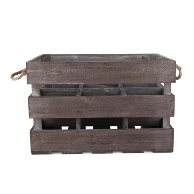 Twine 4281 Farm House Decor, Wood Wine Holder Rustic Farmhouse Wooden 6 Bottle Crate, Dark Wood, Brown Finish 4 Twine 4281 Farm House Decor, Wood Wine Holder Rustic Farmhouse Wooden 6 Bottle Crate, Dark Wood, Brown Finish - Image 4