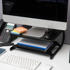 Mind Reader Monitor Stand/Riser 2 Tier Ventilated Metal Black -Living Space Shop GUEST c8296c34 6160 42f5 b02a 19f03e1bce99