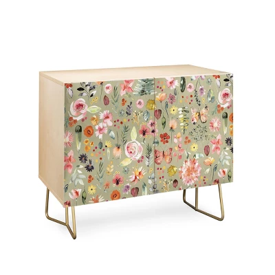 Ninola Design Countryside Colorful Plants Credenza Green/Gold - Deny Designs 1 Ninola Design Countryside Colorful Plants Credenza Green/Gold - Deny Designs