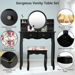 Tangkula Vanity Table Set W/Detachable Mirror & Stool Black/White -Living Space Shop GUEST ca259dfa 710c 4d46 bcea 45d6b93d2e4e