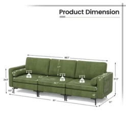 Costway Modular 3-Seat Sofa Couch W/ Socket USB Ports & Side Storage Pocket Army Green 11 Costway Modular 3-Seat Sofa Couch W/ Socket USB Ports & Side Storage Pocket Army Green -Living Space Shop GUEST cb52a1f4 6b67 4d52 a4d7 93d5754aec5a