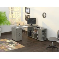 L Shaped Computer Workstation Gray - Inval