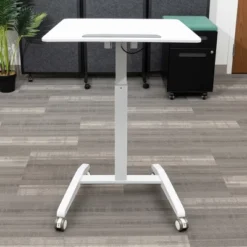 Stand Up Desk Store Pneumatic-Adjustable Tilt-Top Compact Standing Desk (White Frame/White Desktop, 28” Wide)