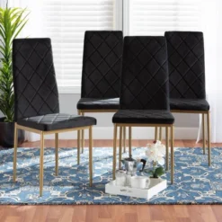 4pc Blaise Velvet Fabric Upholstered And Metal Dining Chair Set - Baxton Studio -Living Space Shop GUEST cd29adf9 4f86 4d6a 88ef 91e2912951af