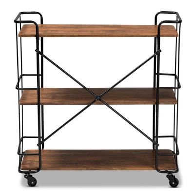 Neal Metal And Wood Kitchen Serving Cart Walnut/Black - Baxton Studio 3 Neal Metal And Wood Kitchen Serving Cart Walnut/Black - Baxton Studio - Image 3