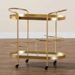 Kamal Glam Brushed Metal And Mirrored Glass 2 Tier Mobile Wine Bar Cart Gold - Baxton Studio 27 Kamal Glam Brushed Metal And Mirrored Glass 2 Tier Mobile Wine Bar Cart Gold - Baxton Studio -Living Space Shop GUEST cec5221e 8a4a 40ff bd36 045de721c876