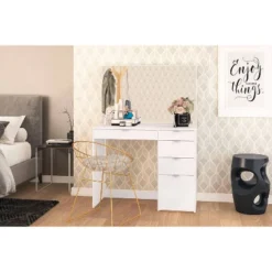 Linden Vanity With Mirror White - Polifurniture -Living Space Shop GUEST cf37a53e 2a16 46a3 a41b b8fa0e051d0f