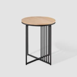 Modern Metal Bar Round Side Table Coastal Oak/Black ­ Saracina Home -Living Space Shop GUEST cf926dfd 2da6 405a a32f 1c254fbe2ddb