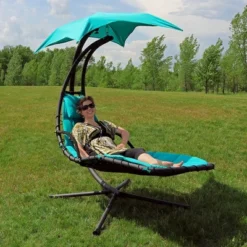 Sunnydaze Decor Sunnydaze Outdoor Hanging Chaise Floating Lounge Chair With Canopy Umbrella And Stand -Living Space Shop GUEST cfafc2f6 e481 4a34 ad39 6b9e72881cde