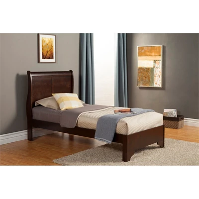 West Haven Twin Wood Sleigh Bed In Cappuccino (Brown) - Alpine Furniture 2 West Haven Twin Wood Sleigh Bed In Cappuccino (Brown) - Alpine Furniture - Image 2
