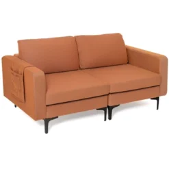 Costway Modern Loveseat Linen Fabric 2-Seat Sofa Couch W/ Side Storage Pocket GreenOrange -Living Space Shop GUEST d0702060 229e 4526 8a98 efc92bb13b7e