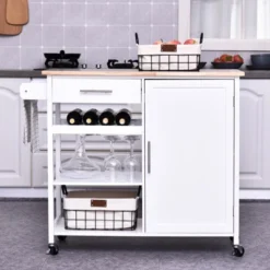 HOMCOM 4-Tier Rolling Kitchen Island Utility Trolley Serving Cart Kitchen Storage Cart W/ Butcher Block Countertop, Drawer -Living Space Shop GUEST d0ac48d5 b4a8 426e a9e5 efc44a10ecc9