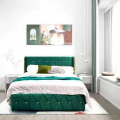 Costway Upholstered Platform Bed Frame Adjustable Headboard Footboard Modern Green 13 Costway Upholstered Platform Bed Frame Adjustable Headboard Footboard Modern Green -Living Space Shop GUEST d0f90ee3 bdc1 424c a100 a351680bf0e4