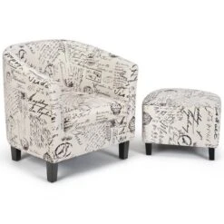 Costway Barrel Modern Accent Tub Upholstered Chair French Print W/ Ottoman -Living Space Shop GUEST d20c3d4d 65c5 45fb 89bd eb55420cb574