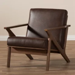 Bianca Mid Century Modern Walnut Wood Distressed Faux Leather Lounge Chair Dark Brown - Baxton Studio 14 Bianca Mid Century Modern Walnut Wood Distressed Faux Leather Lounge Chair Dark Brown - Baxton Studio -Living Space Shop GUEST d33031b1 13ae 485f bee1 9dfcf1659427
