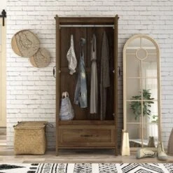 Nurembo 1 Drawer Wardrobe Closet Distressed Walnut - HOMES: Inside + Out -Living Space Shop GUEST d452179c 38ae 4863 815a 1f11fd2cb151