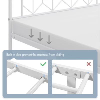 Yaheetech Queen Size Vintage Metal Bed Frame With Headboard, White 4 Yaheetech Queen Size Vintage Metal Bed Frame With Headboard, White - Image 4