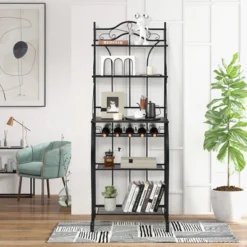 Costway 5-Tier Metal Kitchen Bakers Rack Microwave Storage Rack Oven Stand With Wine Organizer 14 Costway 5-Tier Metal Kitchen Bakers Rack Microwave Storage Rack Oven Stand With Wine Organizer -Living Space Shop GUEST d5817f16 ff85 43c3 ab17 cc5f789a08cd