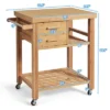 Costway Bamboo Kitchen Trolley Cart Wood Rolling Island W/ Tower Rack & Drawers