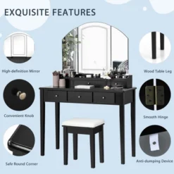 Costway Vanity Table Stool Set Large Tri-folding Lighted Mirror 6 Drawer Dresser WhiteBlack 13 Costway Vanity Table Stool Set Large Tri-folding Lighted Mirror 6 Drawer Dresser WhiteBlack -Living Space Shop GUEST d7efa4fd 366d 46b8 9c18 845e13082a6f