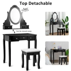 Costway Vanity Jewelry Wooden Makeup Dressing Table Set W/Stool Mirror & 5 Drawers Black -Living Space Shop GUEST d80d812f f1c0 4708 bbaf b94a75283c3a