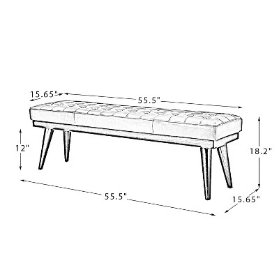 Olga 55.5" Wide Mid-century Modern Genuine Leather Bedroom Bench |ARTFUL LIVING DESIGN 9 Olga 55.5" Wide Mid-century Modern Genuine Leather Bedroom Bench |ARTFUL LIVING DESIGN - Image 9
