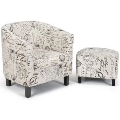 Costway Barrel Modern Accent Tub Upholstered Chair French Print W/ Ottoman -Living Space Shop GUEST d8bb9e86 9502 4733 88b3 c923893c00f1