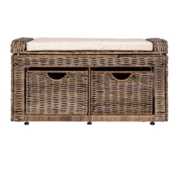 Happimess Palermo 34.50" 2 Drawer Wicker Storage Bench, Gray