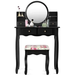 Tangkula Vanity Table Set W/Detachable Mirror & Stool Black/White -Living Space Shop GUEST daac9ddf 516c 4cd2 9117 92acb7a5a6f0