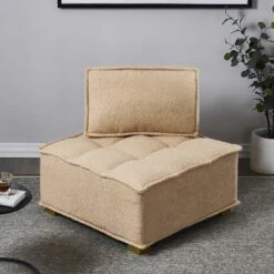 Cecily 31.50"W Square Oversized/Corner Faux Shearling Teddy Upholstered Seating Lounge Chair/Lazy Sofa With Removable Pillow-Maison Boucle