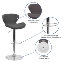Merrick Lane Adjustable Height Barstool Contemporary Bar Height Stool With Curved Back And Metal Base With Footrest 27 Merrick Lane Adjustable Height Barstool Contemporary Bar Height Stool With Curved Back And Metal Base With Footrest -Living Space Shop GUEST dc14e264 70e2 4de8 b40d b0cb5213cb92