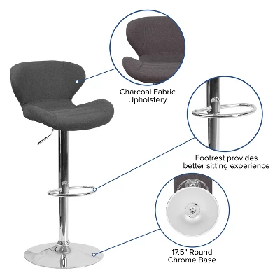Merrick Lane Adjustable Height Barstool Contemporary Bar Height Stool With Curved Back And Metal Base With Footrest 8 Merrick Lane Adjustable Height Barstool Contemporary Bar Height Stool With Curved Back And Metal Base With Footrest - Image 8